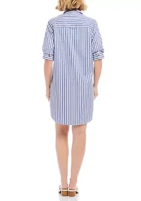 Women's Stripe Ruched Sleeve Shirtdress
