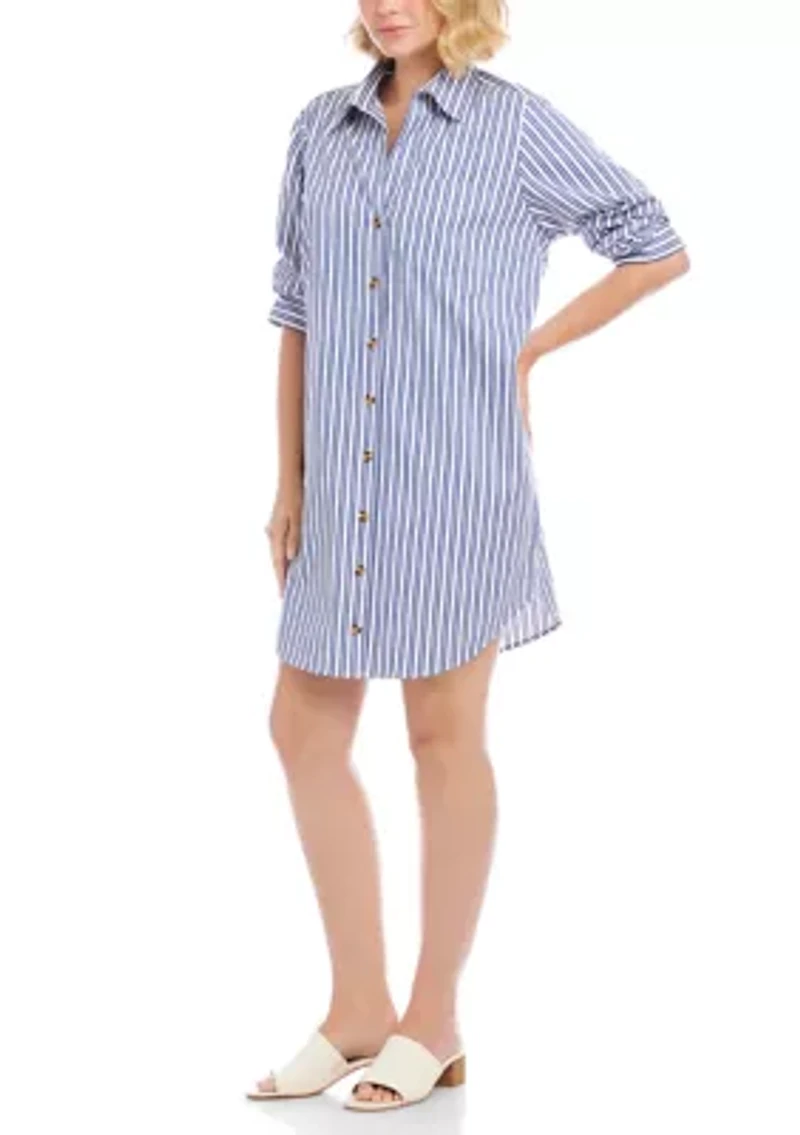 Women's Stripe Ruched Sleeve Shirtdress