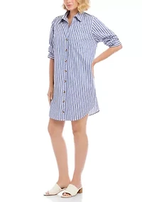 Women's Stripe Ruched Sleeve Shirtdress