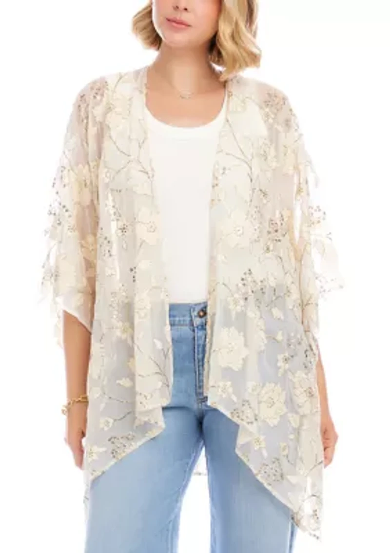 Women's Floral Embroidered Open Front Jacket