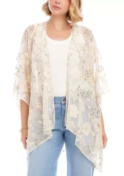 Women's Floral Embroidered Open Front Jacket