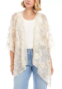 Women's Floral Embroidered Open Front Jacket