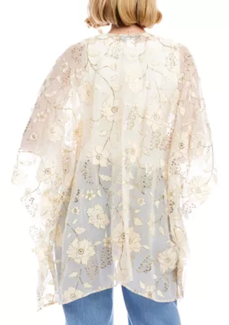 Women's Floral Embroidered Open Front Jacket