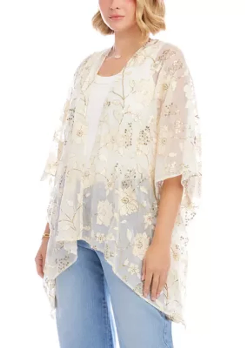 Women's Floral Embroidered Open Front Jacket