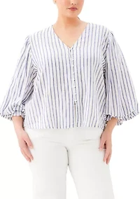 Plus Stripe Layered Sleeve Shirred Blouse