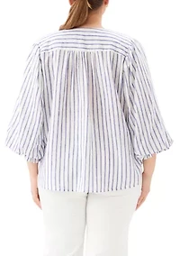 Plus Stripe Layered Sleeve Shirred Blouse