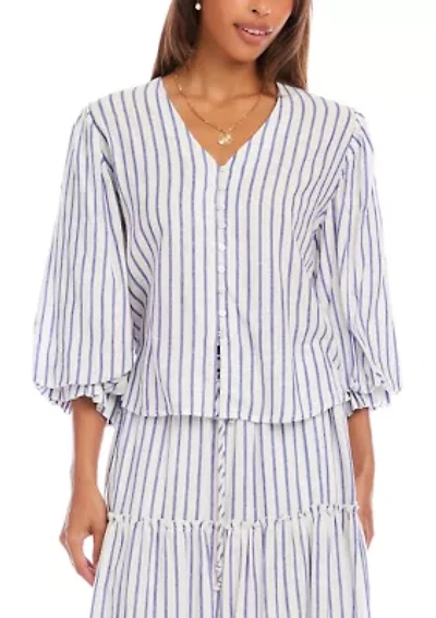 Women's Stripe Layered Sleeve Shirred Blouse