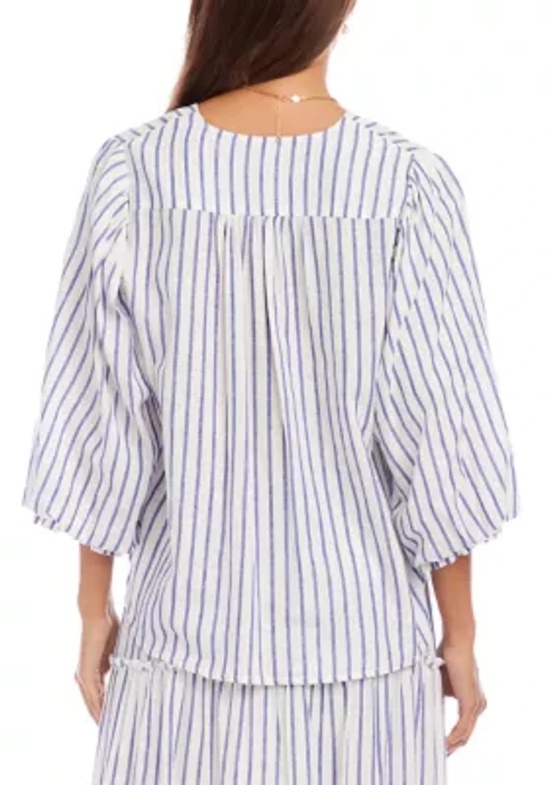 Women's Stripe Layered Sleeve Shirred Blouse