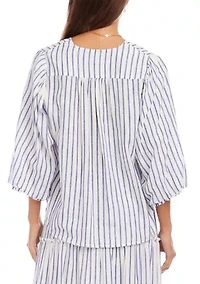 Women's Stripe Layered Sleeve Shirred Blouse
