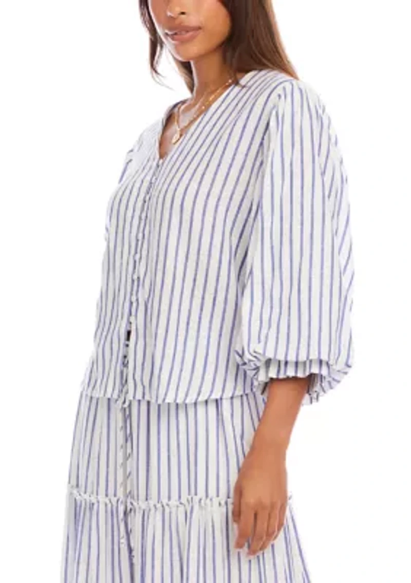 Women's Stripe Layered Sleeve Shirred Blouse