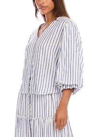 Women's Stripe Layered Sleeve Shirred Blouse