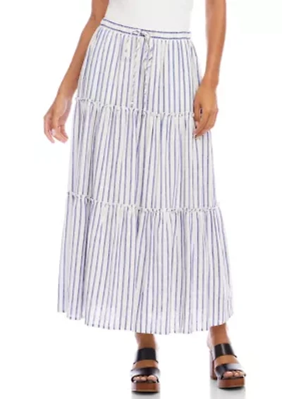 Petite Stripe Tiered Midi Skirt