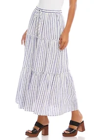Petite Stripe Tiered Midi Skirt
