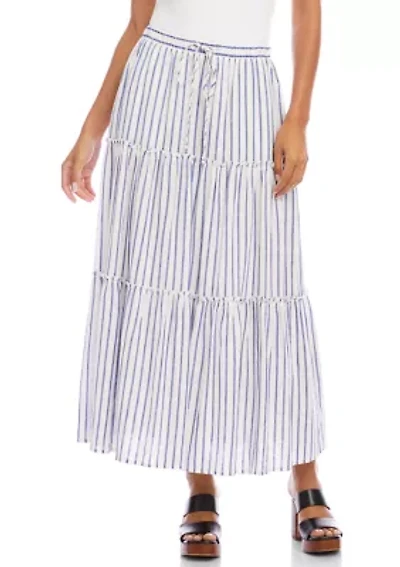 Women's Stripe Tiered Midi Skirt