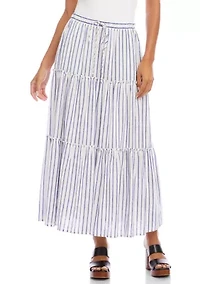 Women's Stripe Tiered Midi Skirt