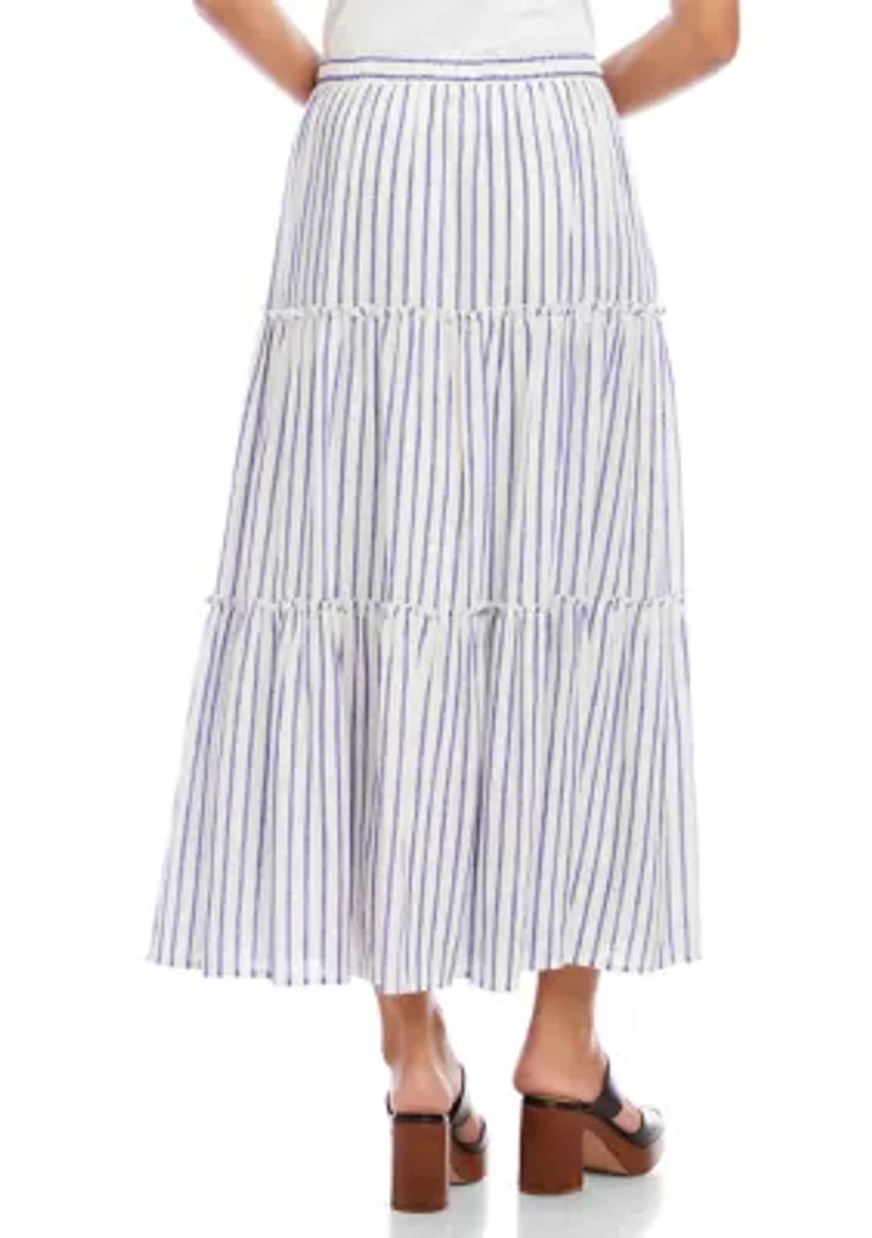 Women's Stripe Tiered Midi Skirt
