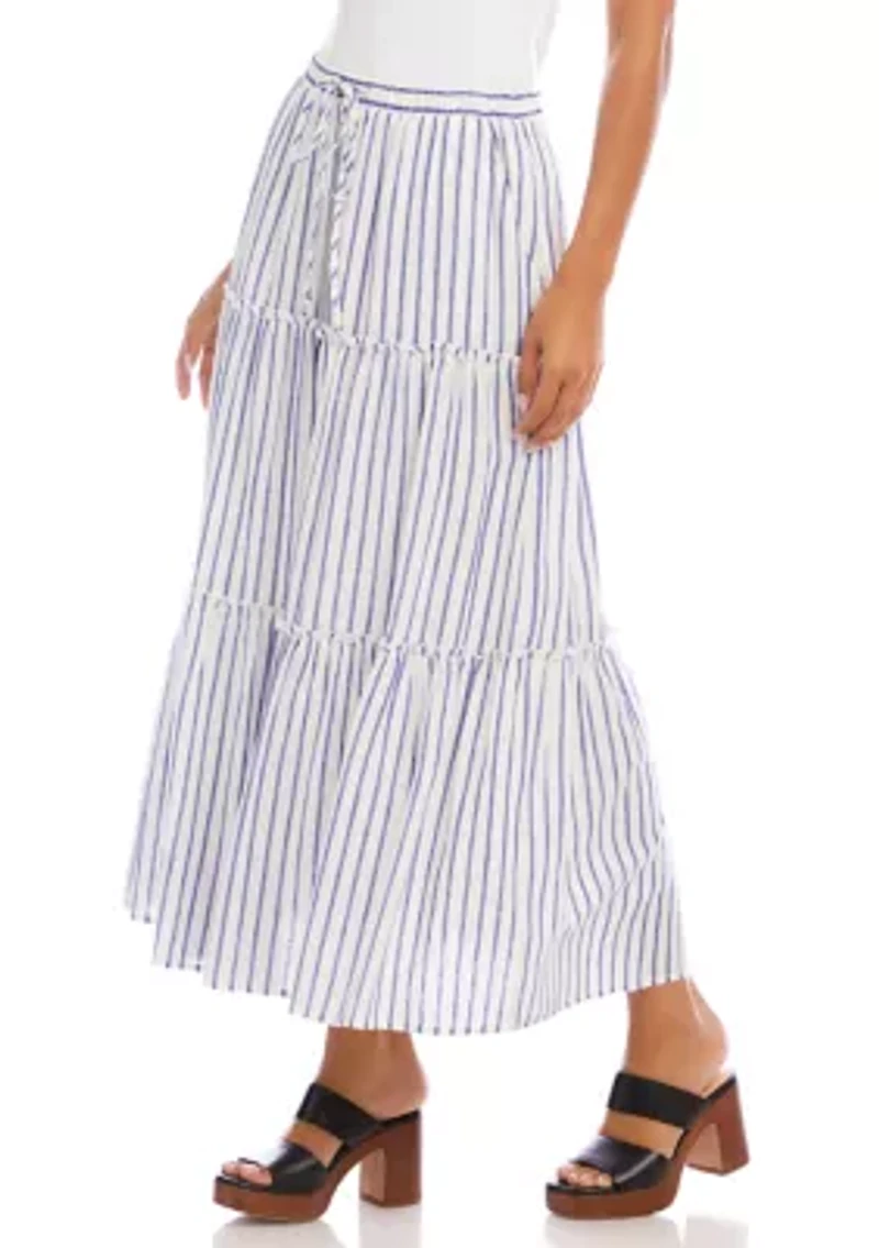 Women's Stripe Tiered Midi Skirt