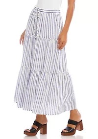 Women's Stripe Tiered Midi Skirt