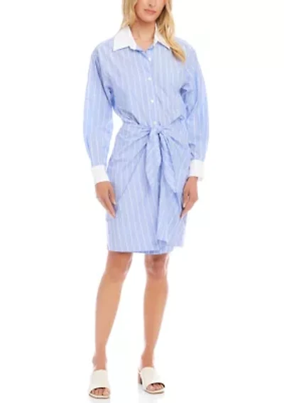Women's Striped Faux Wrap Shirtdress
