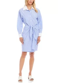 Women's Striped Faux Wrap Shirtdress