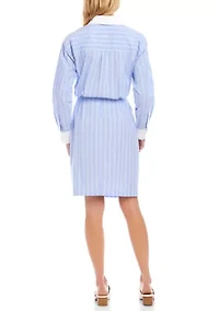 Women's Striped Faux Wrap Shirtdress