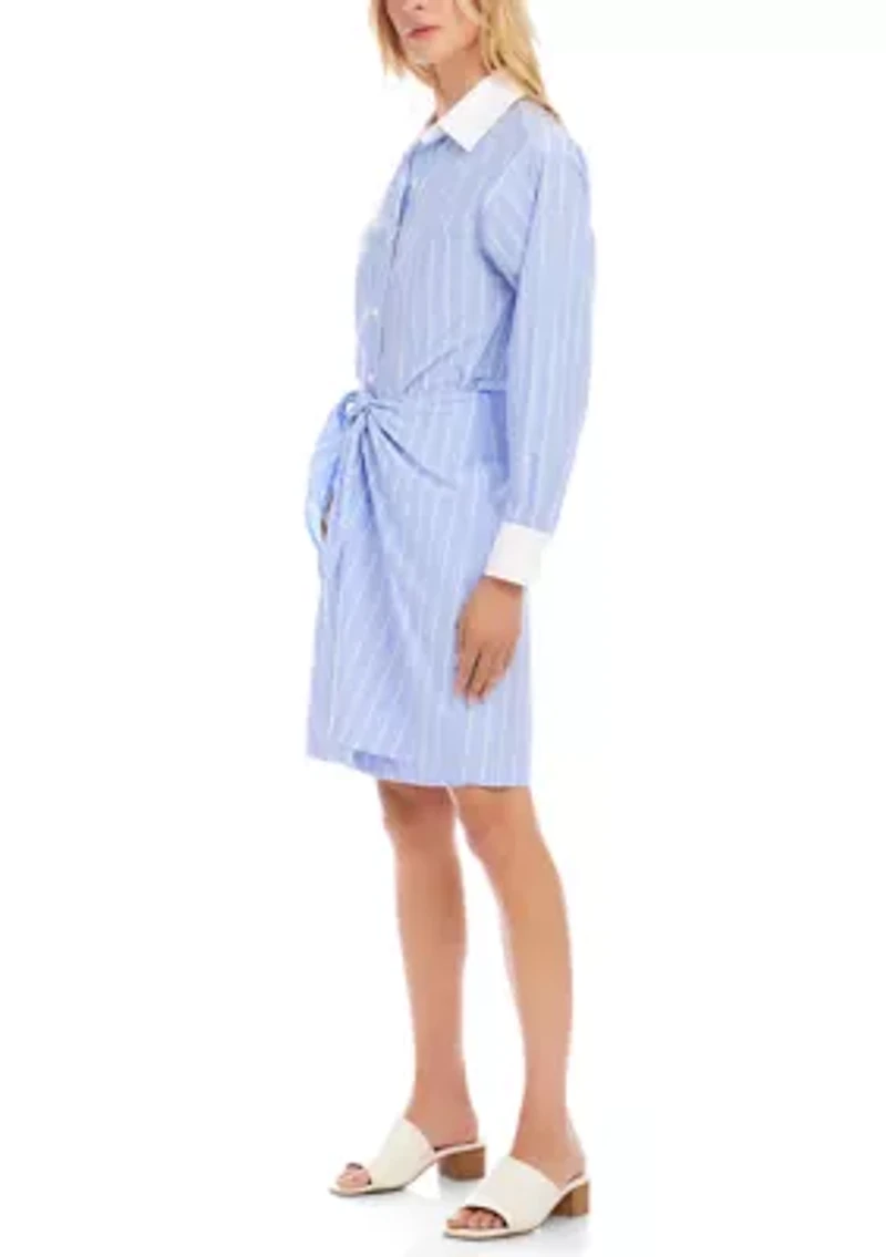 Women's Striped Faux Wrap Shirtdress