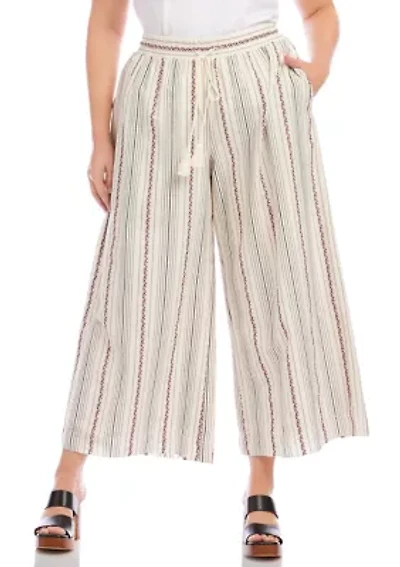 Plus Stripe Embroidered Cropped Drawstring Pants