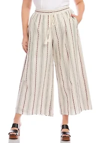 Plus Stripe Embroidered Cropped Drawstring Pants