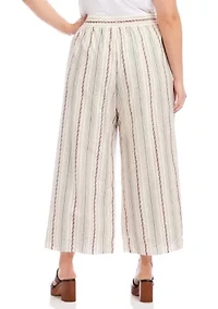 Plus Stripe Embroidered Cropped Drawstring Pants