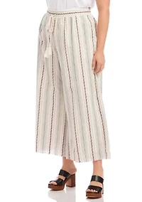 Plus Stripe Embroidered Cropped Drawstring Pants