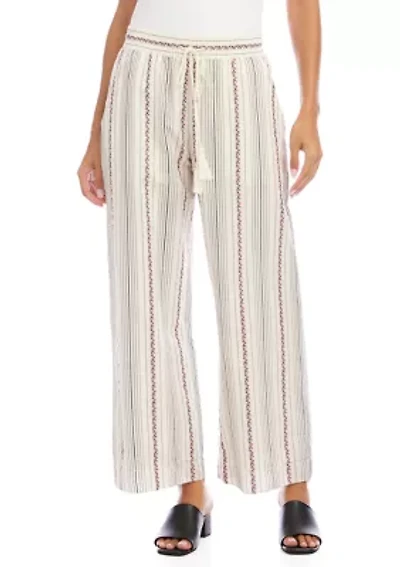 Women's Stripe Embroidered Cropped Drawstring Pants