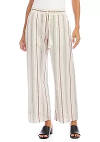 Women's Stripe Embroidered Cropped Drawstring Pants