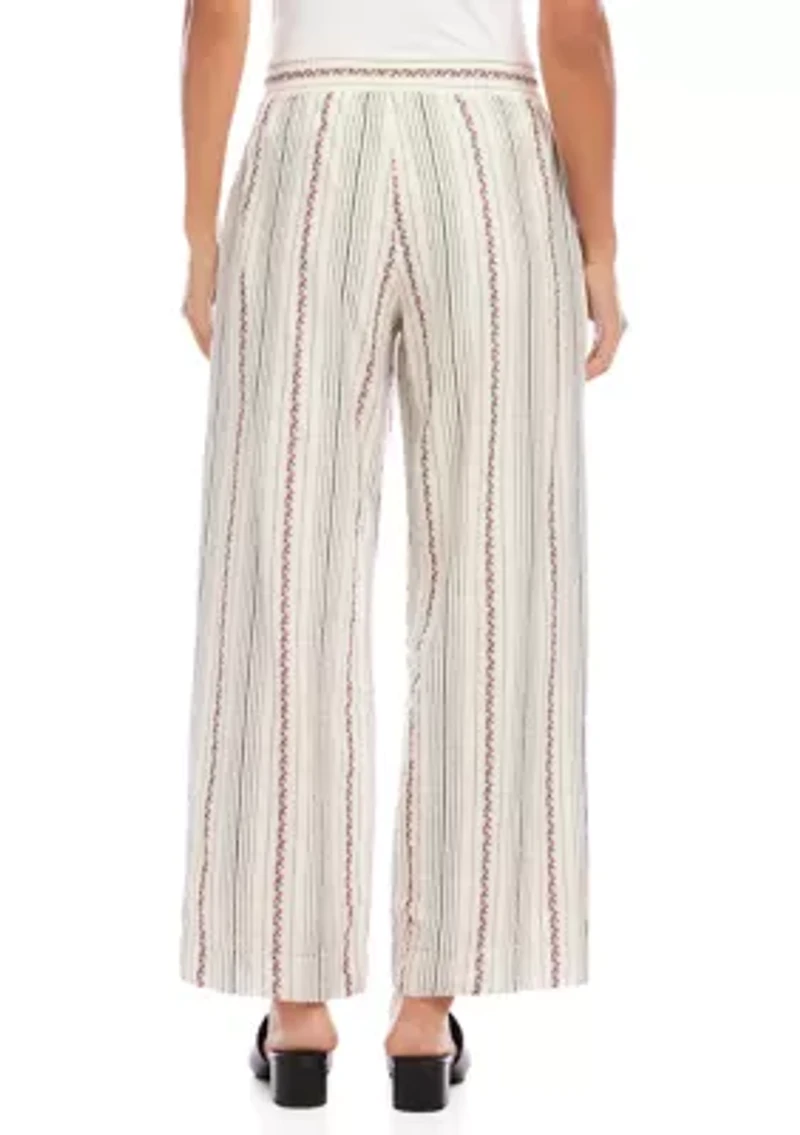 Women's Stripe Embroidered Cropped Drawstring Pants