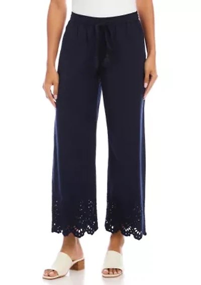 Women's Embroidered Scallop Edge Cropped Pants