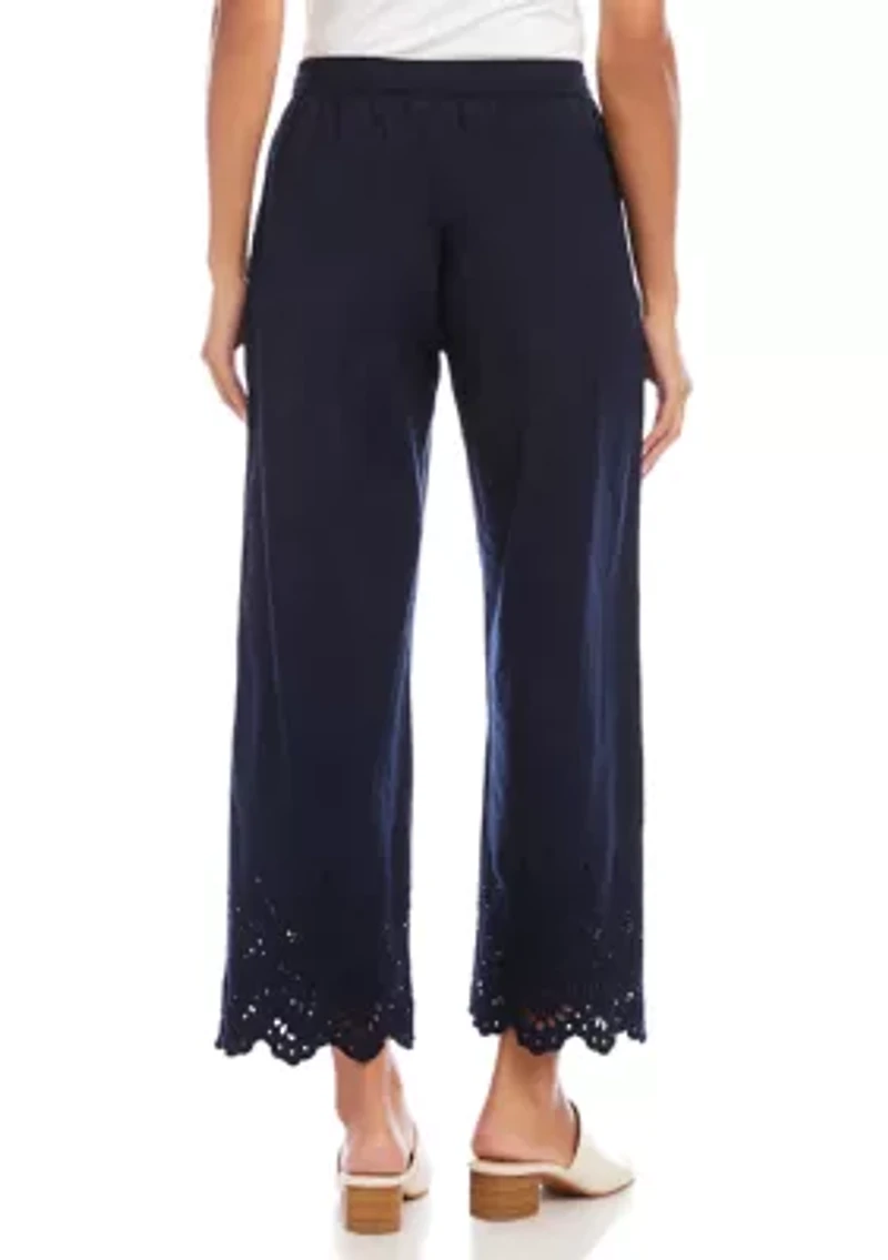 Women's Embroidered Scallop Edge Cropped Pants