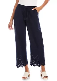 Women's Embroidered Scallop Edge Cropped Pants