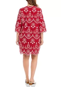 Plus Flare Sleeve Embroidered Dress