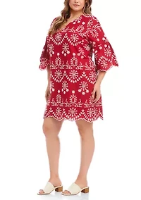 Plus Flare Sleeve Embroidered Dress