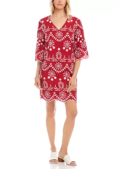 Women's Flare Sleeve Embroidered Dress