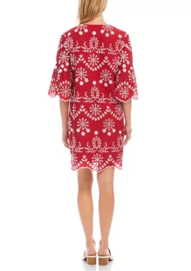 Women's Flare Sleeve Embroidered Dress