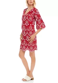 Women's Flare Sleeve Embroidered Dress