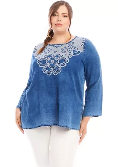Plus Embroidered Boatneck Tunic