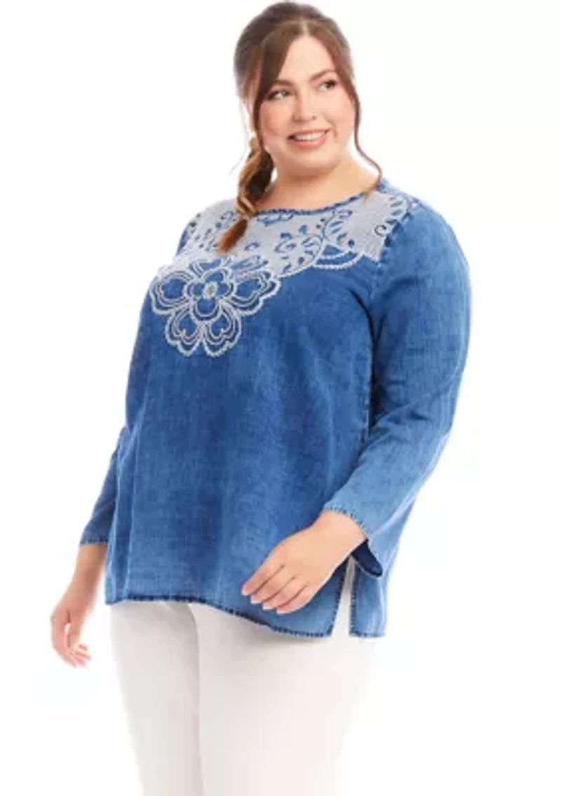 Plus Embroidered Boatneck Tunic