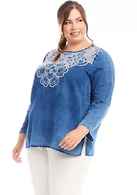 Plus Embroidered Boatneck Tunic