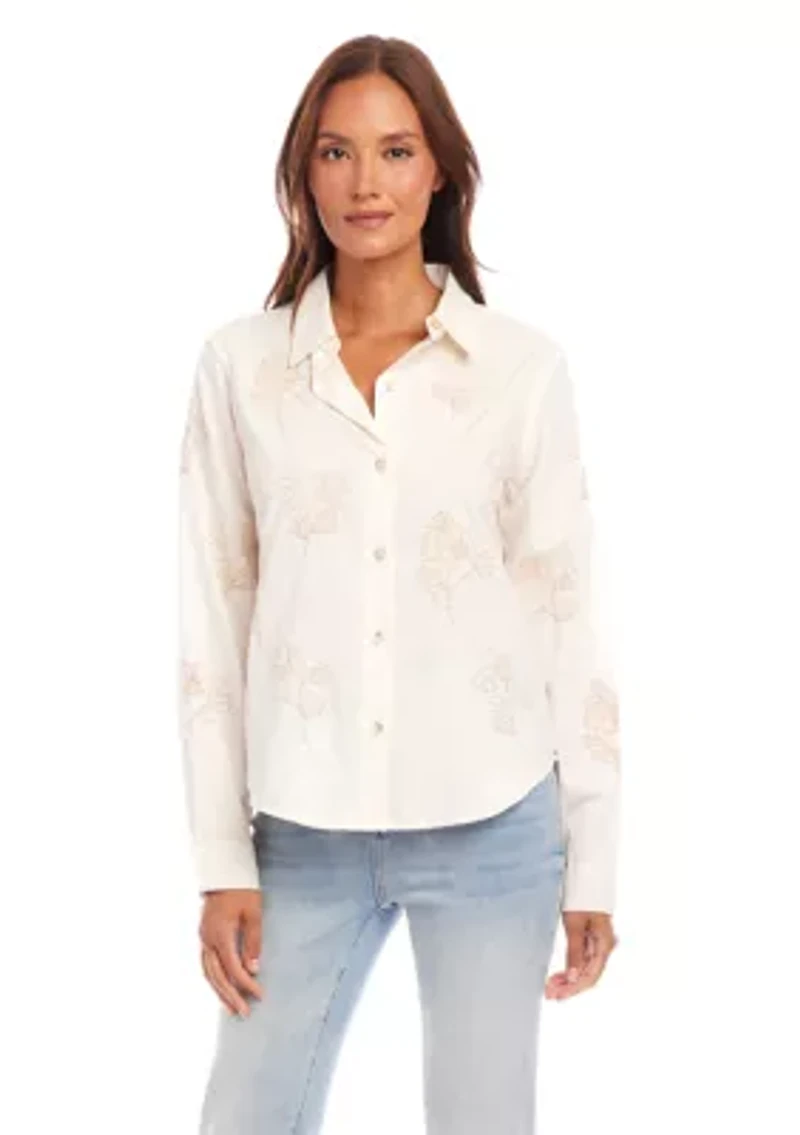 Petite Embroidered Button-Up Shirt