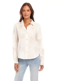 Petite Embroidered Button-Up Shirt