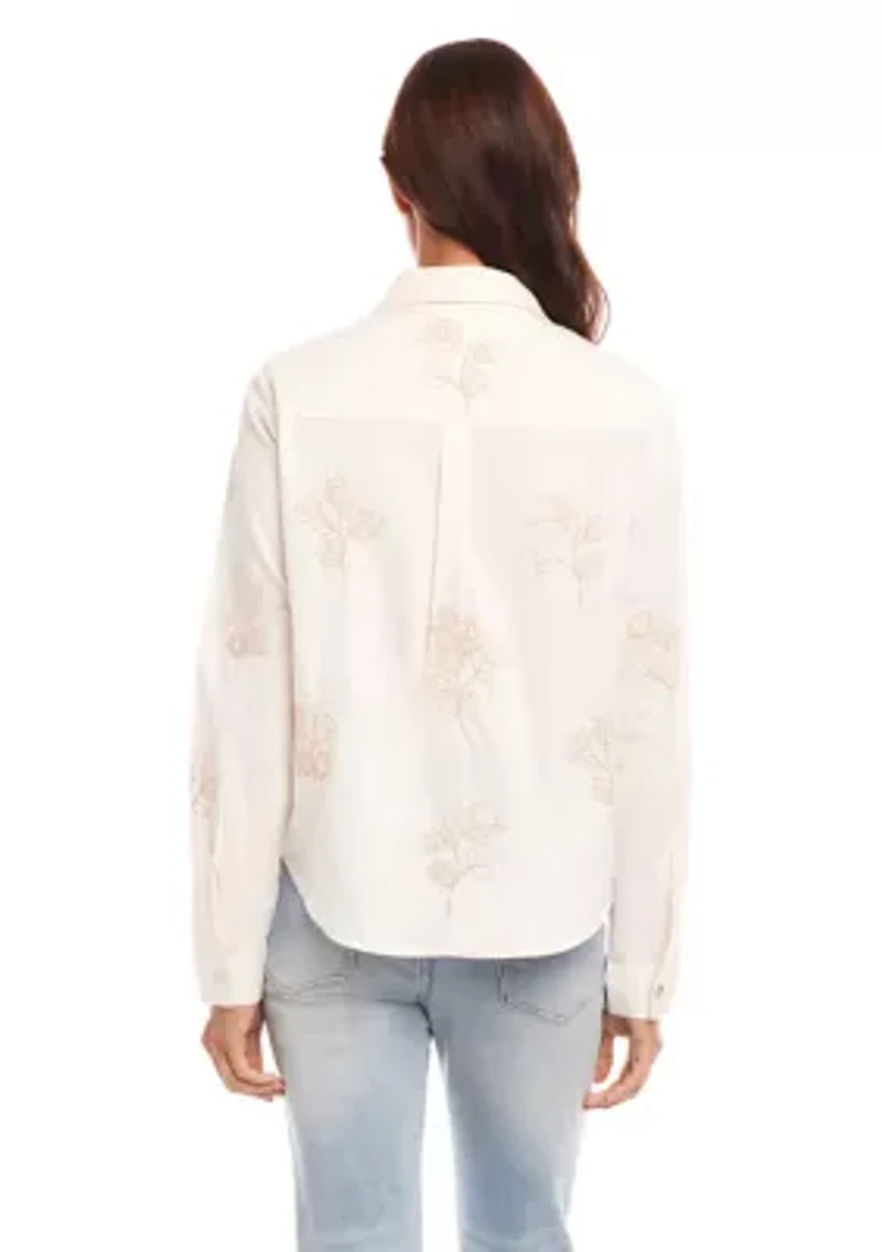 Petite Embroidered Button-Up Shirt