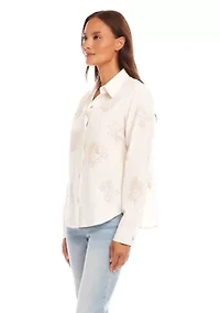 Petite Embroidered Button-Up Shirt