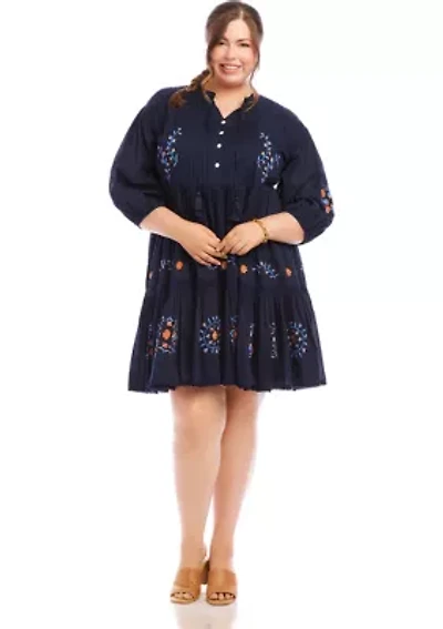 Plus Embroidered Lace Trim Dress