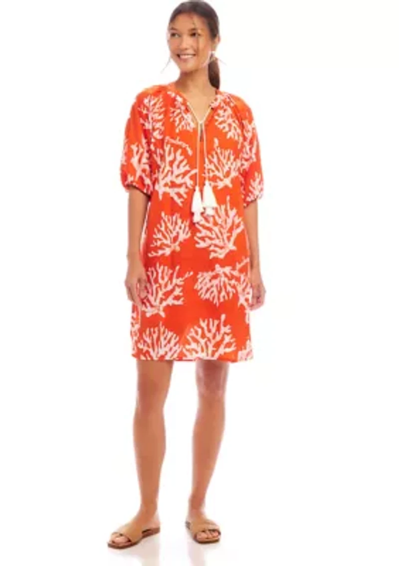 Petite Puff Sleeve Tassel Dress